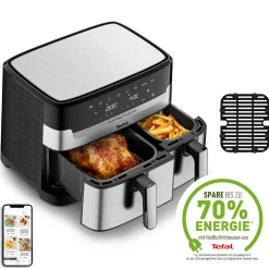 Dual Easy Fry & Grill 8,3 L Edelstahl Heißluftfritteuse EY905D|Tefal New