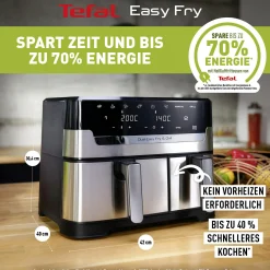 Dual Easy Fry & Grill 8,3 L Edelstahl Heißluftfritteuse EY905D|Tefal New