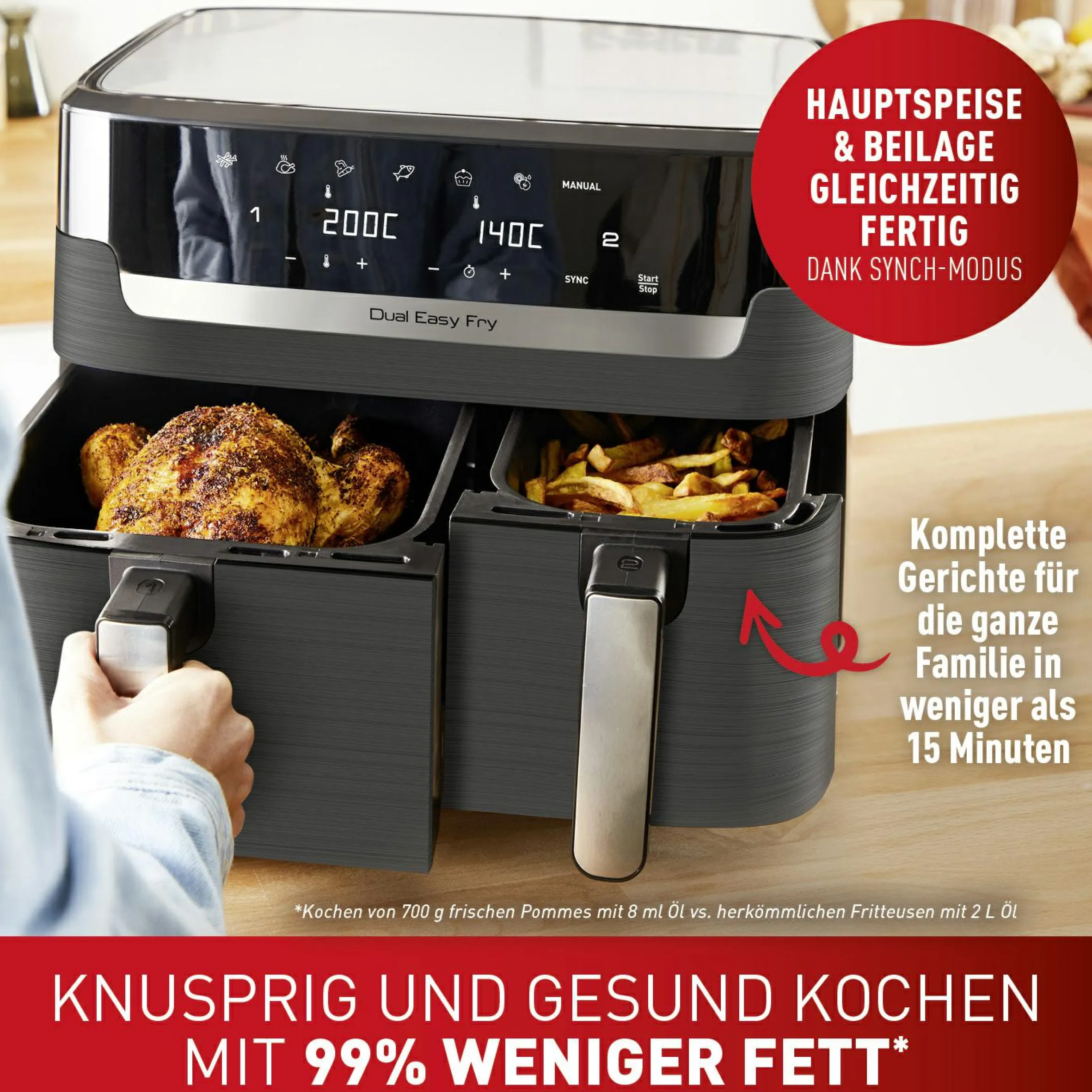 Dual Easy Fry & Grill 8,3 L Heißluftfritteuse EY905B|Tefal Hot