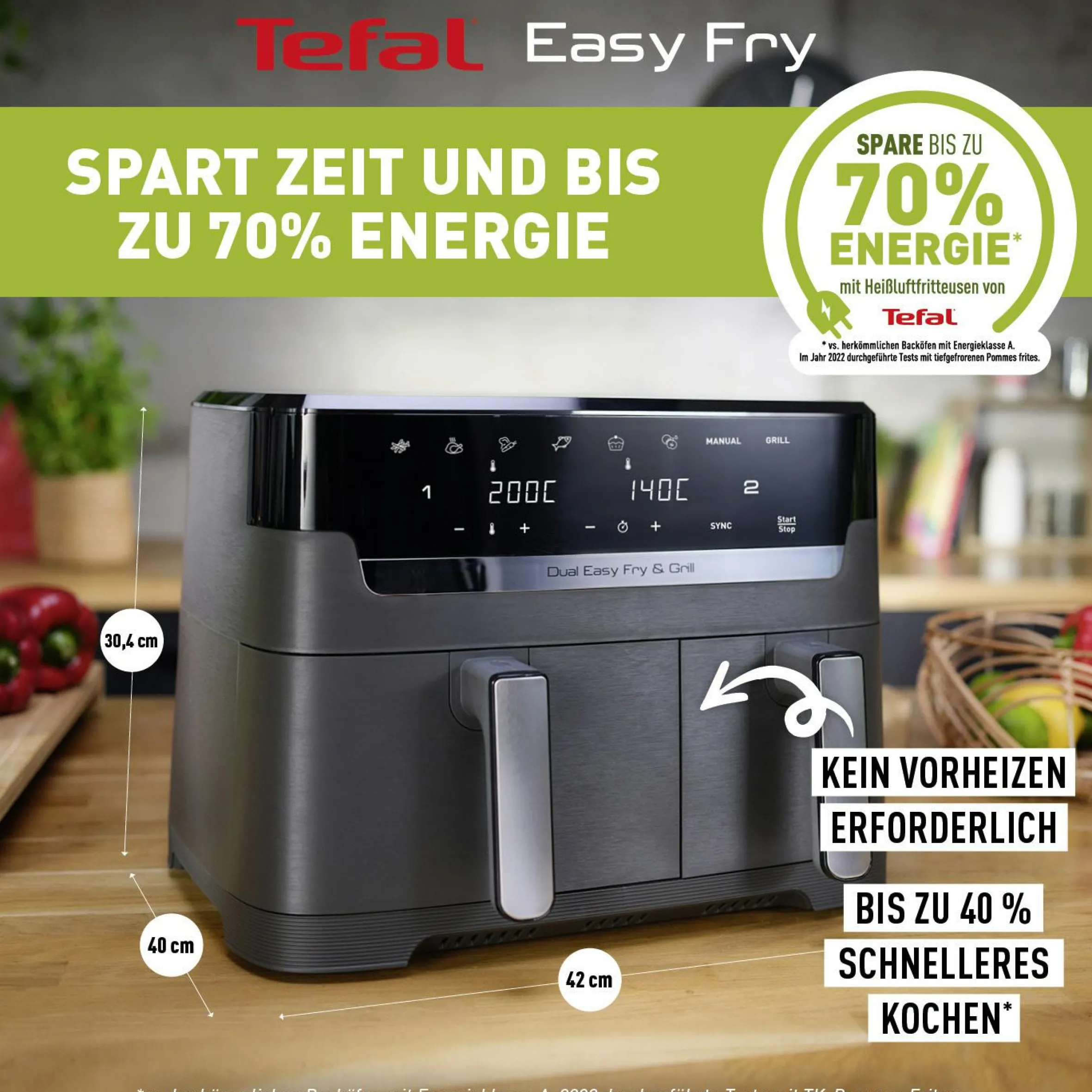 Dual Easy Fry & Grill 8,3 L Heißluftfritteuse EY905B|Tefal Hot
