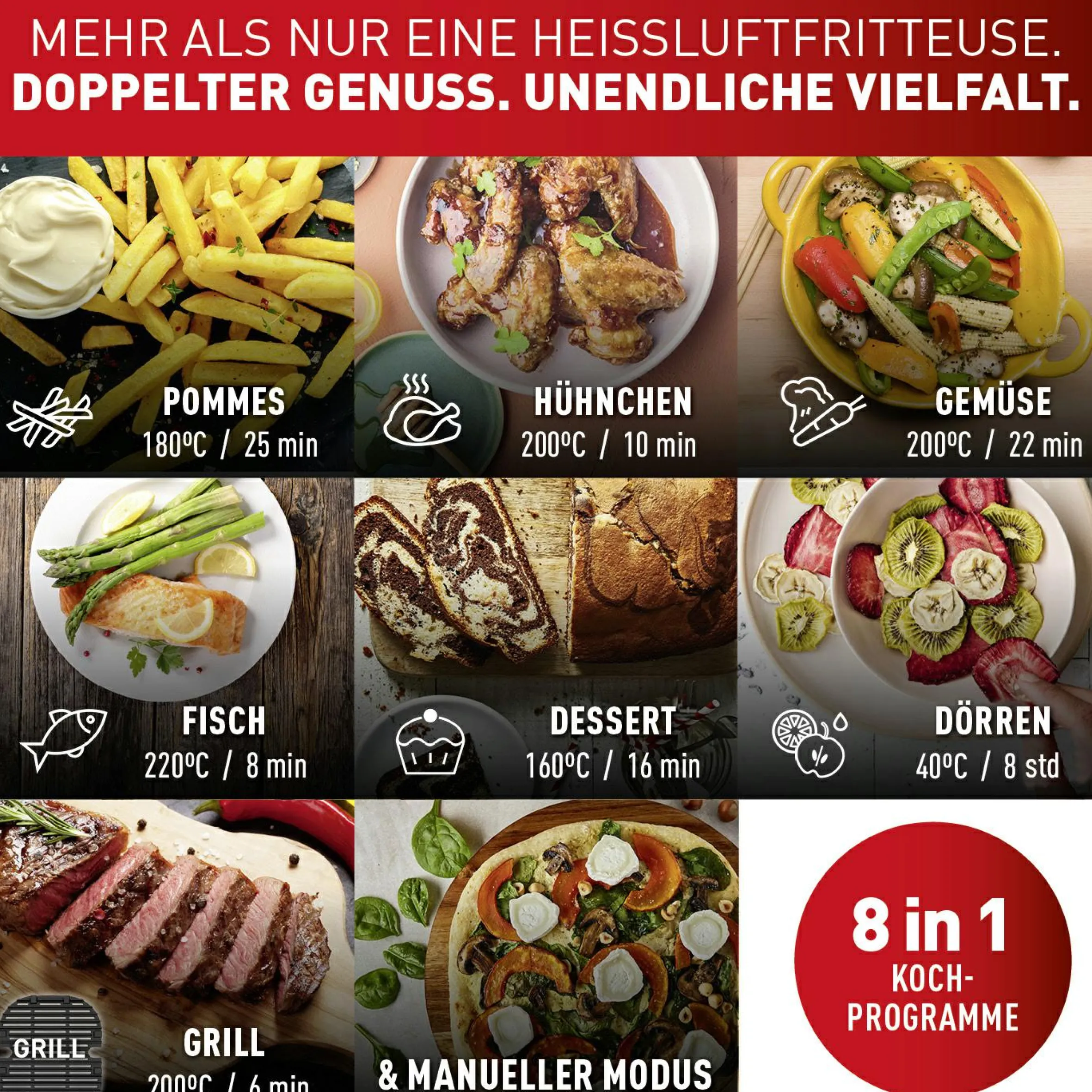 Dual Easy Fry & Grill 8,3 L Heißluftfritteuse EY905B|Tefal Hot