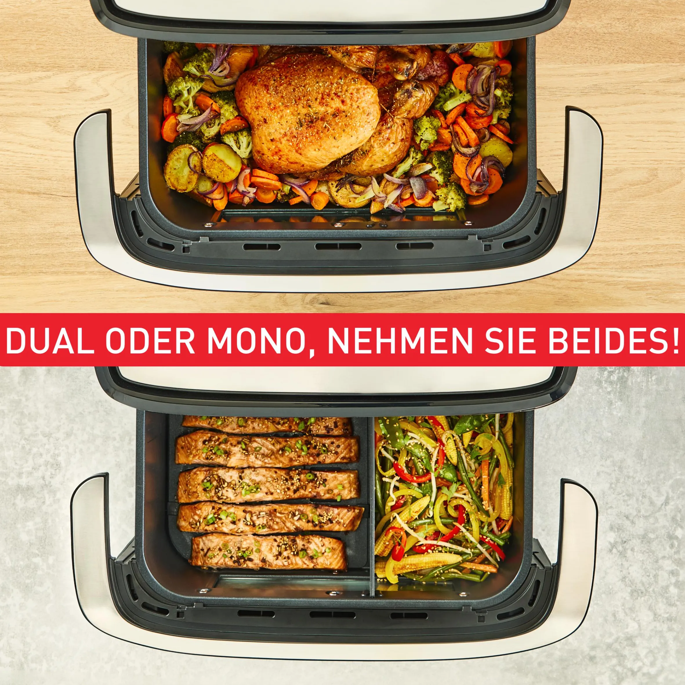 Dual Easy Fry Flex, Heißluftfritteuse, FlexCook Trennwand, 9L, EY9228|Tefal Outlet