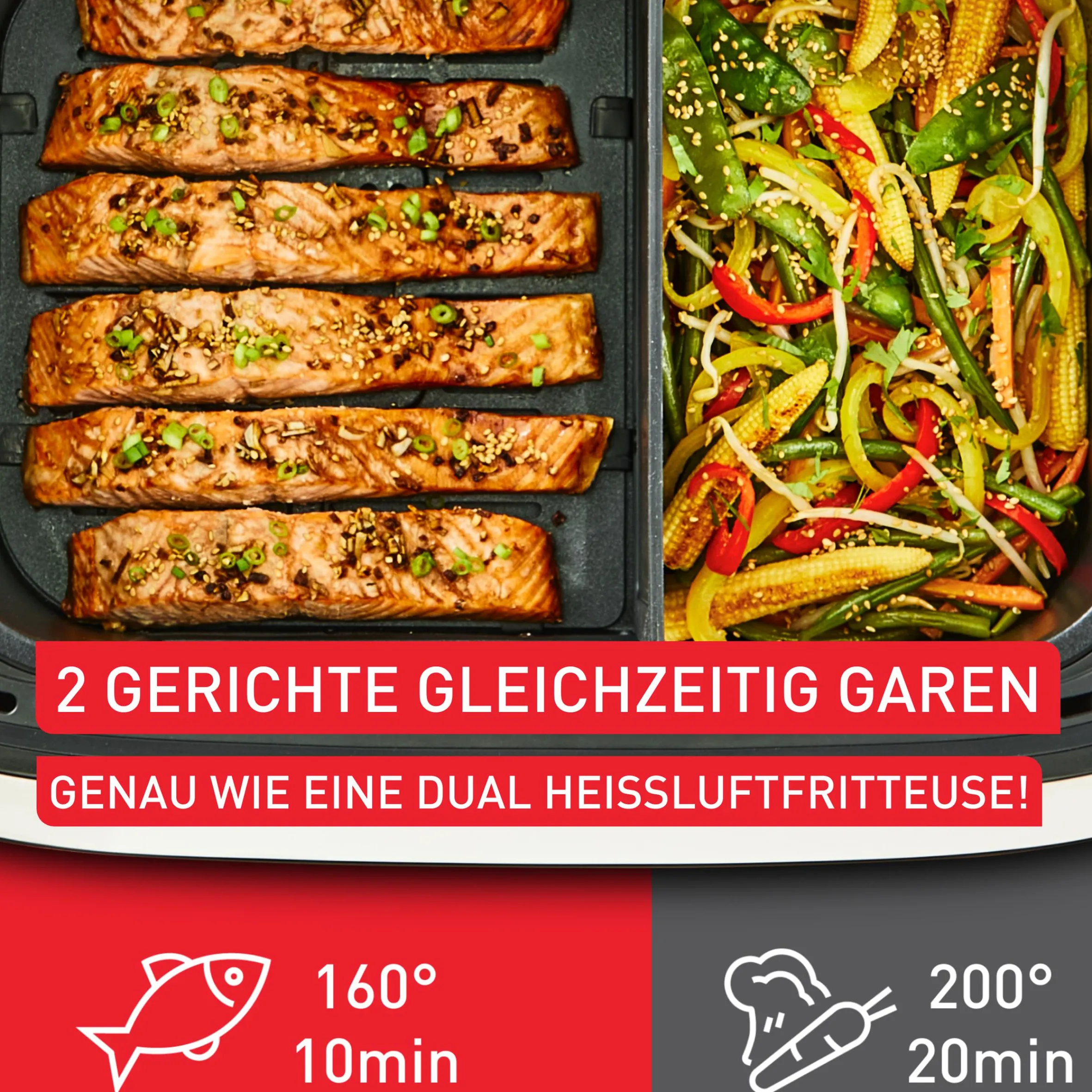 Dual Easy Fry Flex, Heißluftfritteuse, FlexCook Trennwand, 9L, EY9228|Tefal Outlet