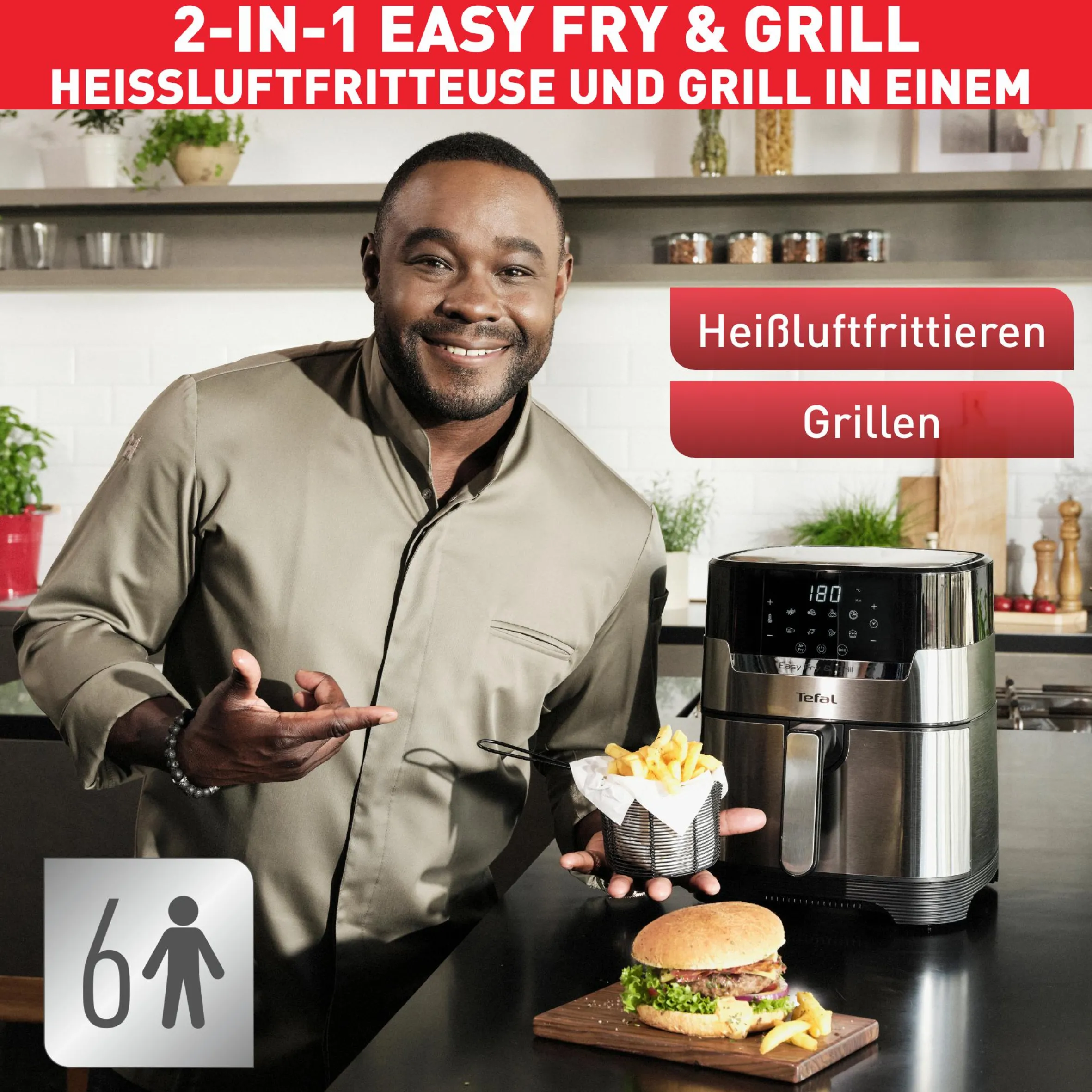 Easy Fry & Grill Deluxe Heißluftfritteuse EY505D|Tefal Hot