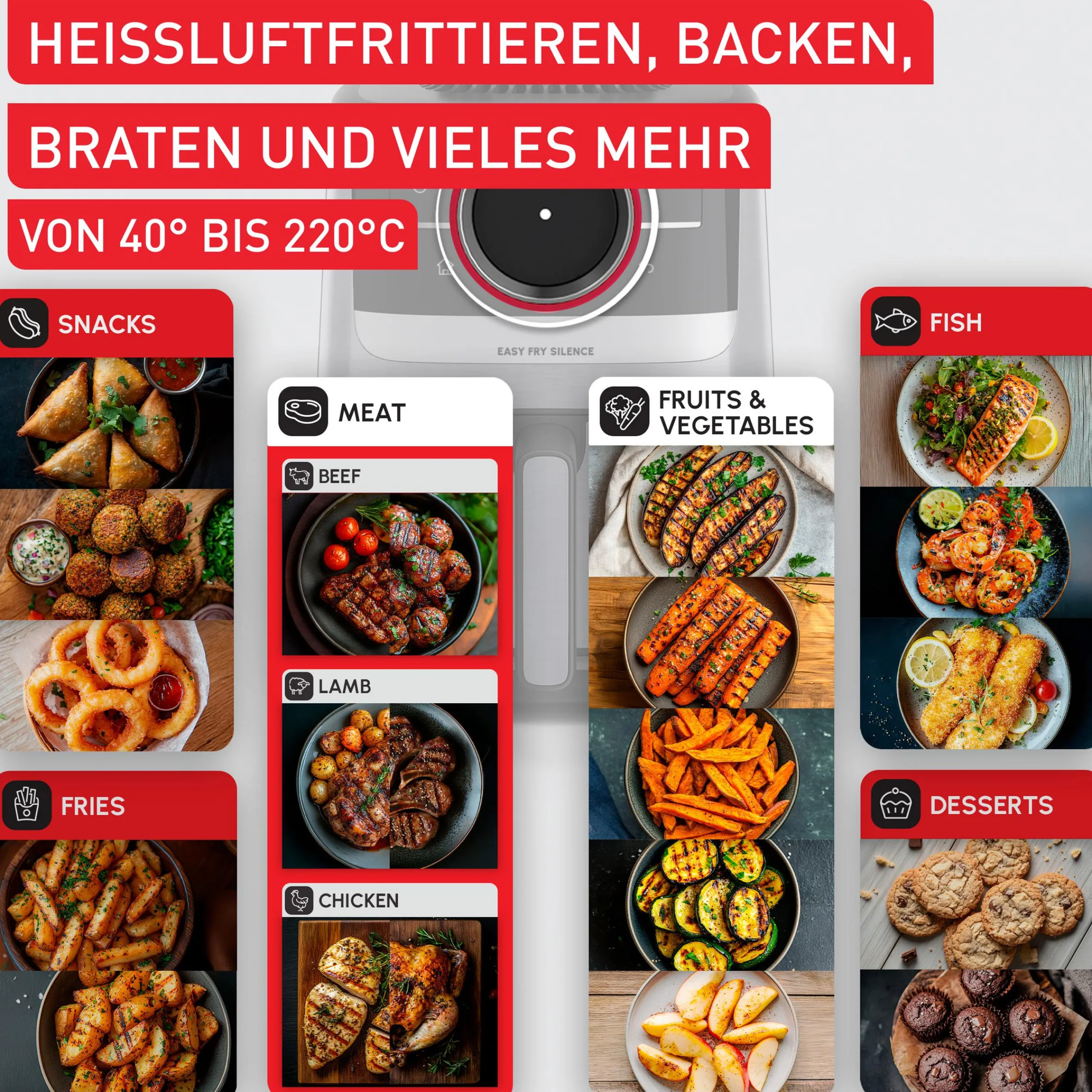 Easy Fry Smart & Silence, Heißluftfritteuse 5L, EY5728|Tefal New