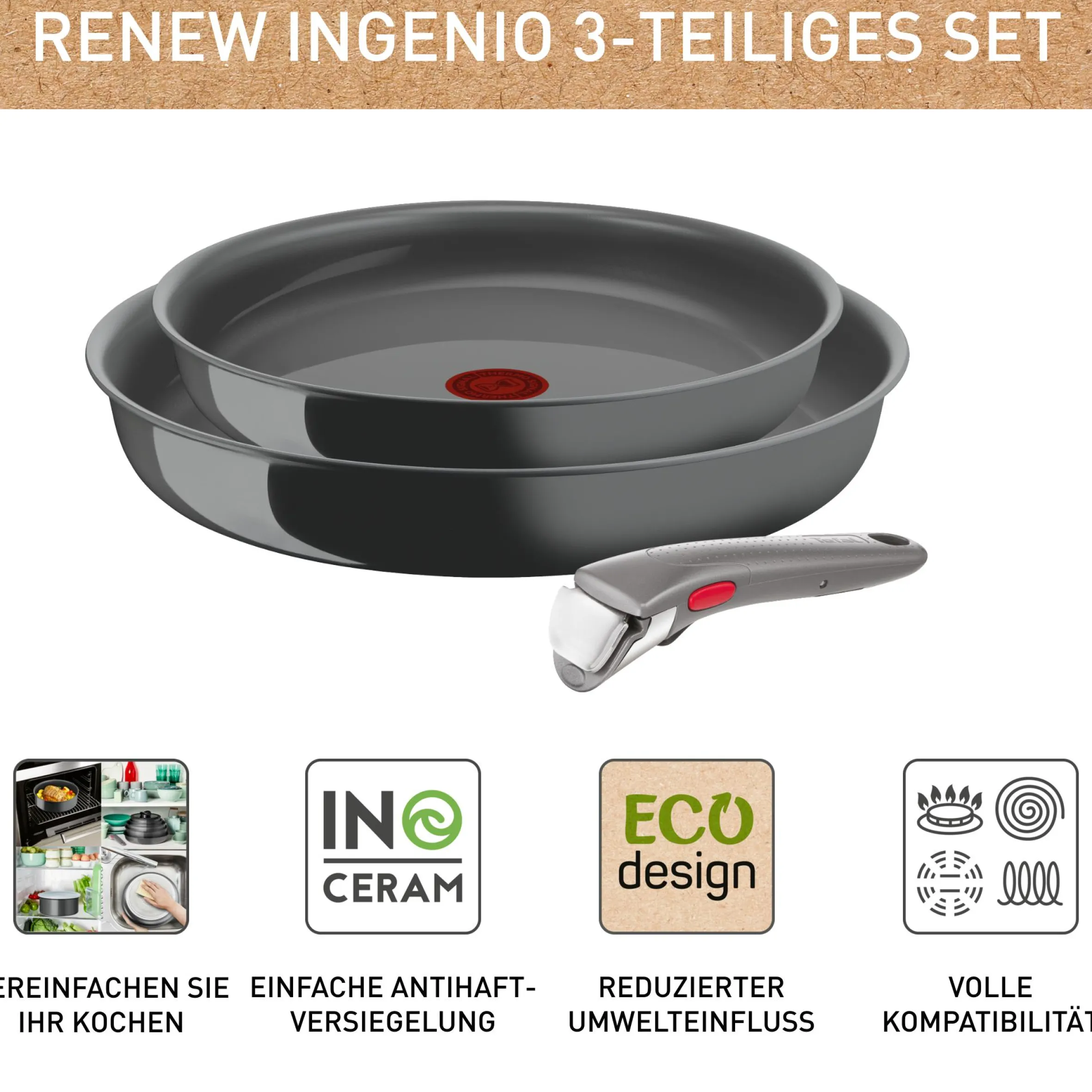 Ingenio Renew On 3-teiliges Pfannen-Set L26191|Tefal Best