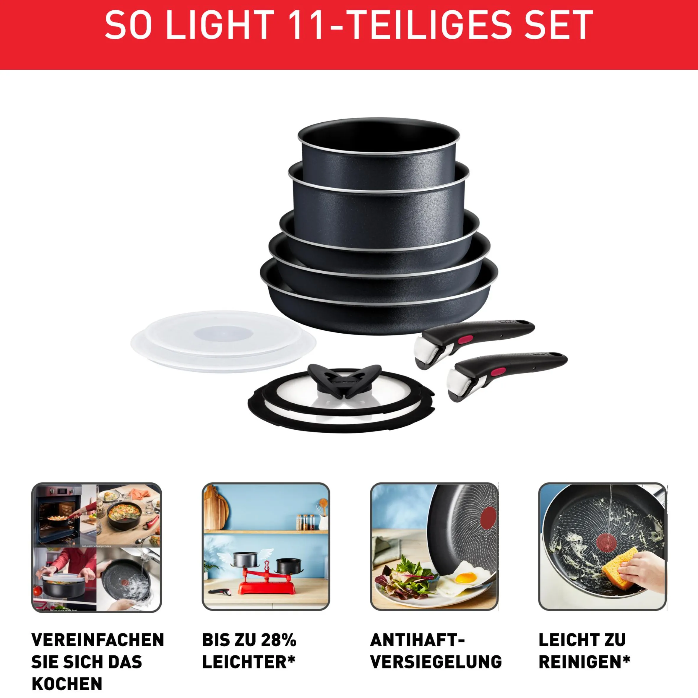 Ingenio So'Light 11-teiliges Kochgeschirr-Set L72393|Tefal Clearance
