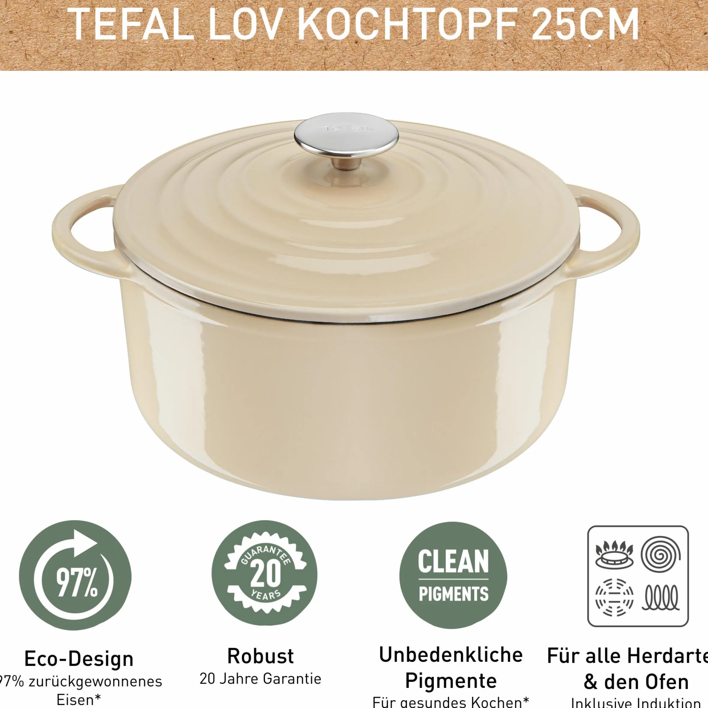 Lov Gusseisen Kochtopf 25cm beige, E25904|Tefal Discount
