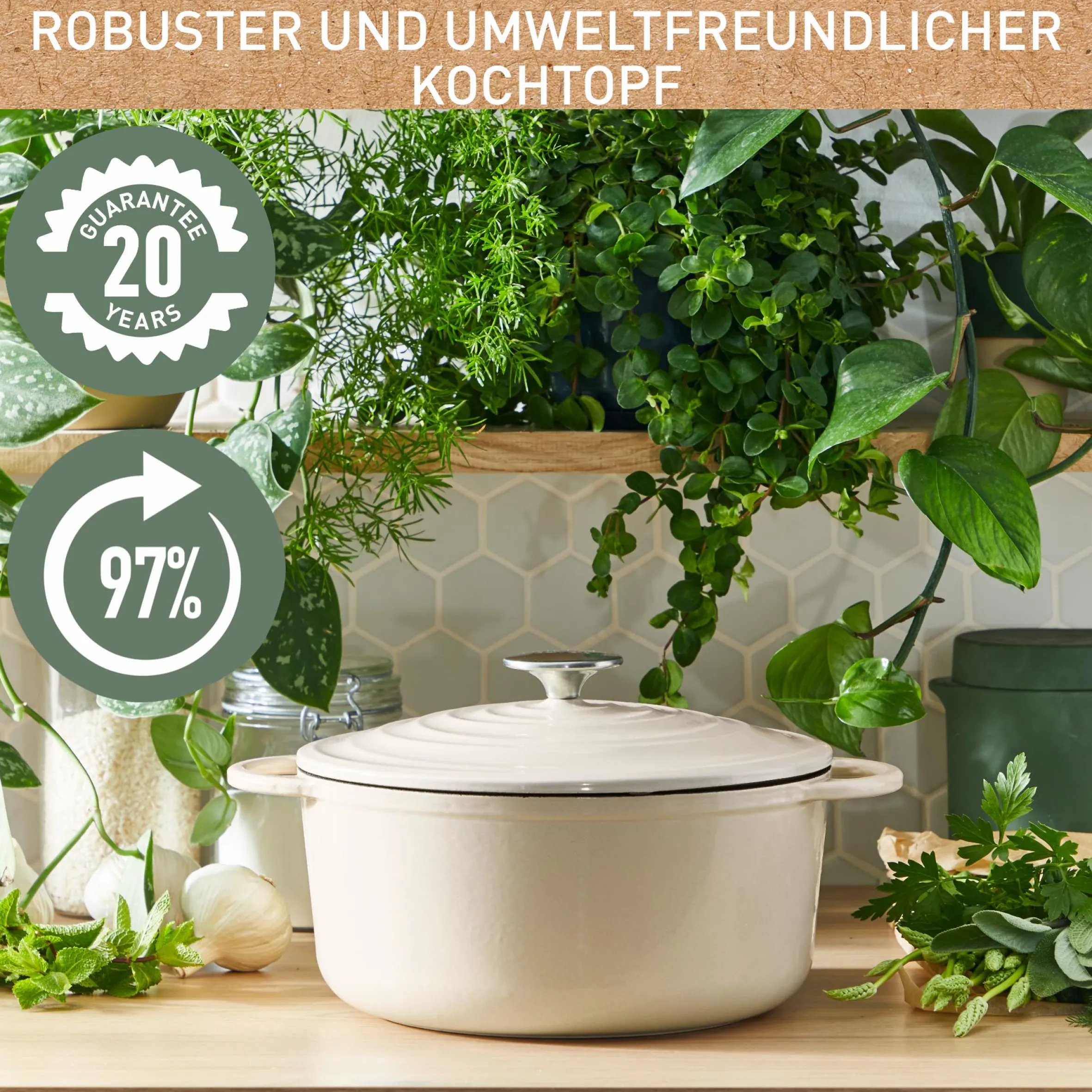 Lov Gusseisen Kochtopf 25cm beige, E25904|Tefal Discount