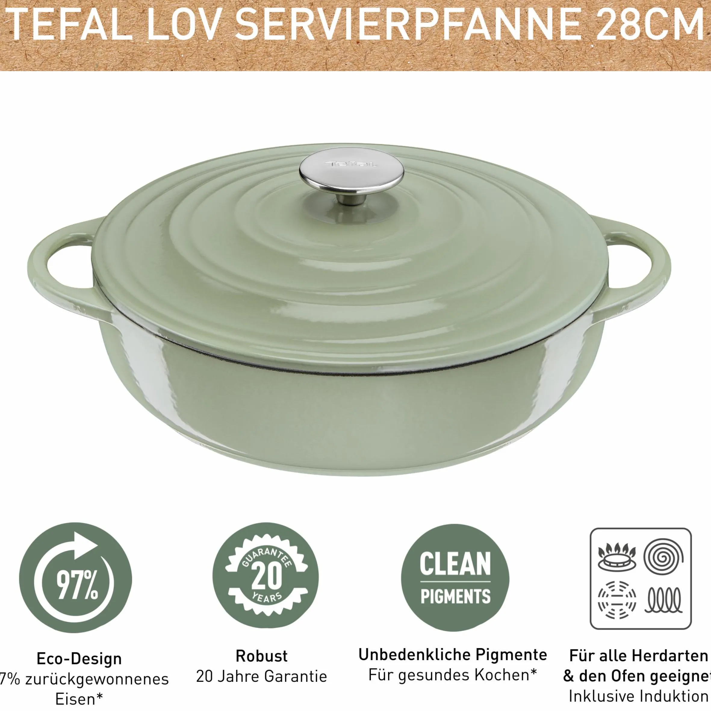 Lov Gusseisen Servierpfanne 28cm hellgrün, E25872|Tefal Online