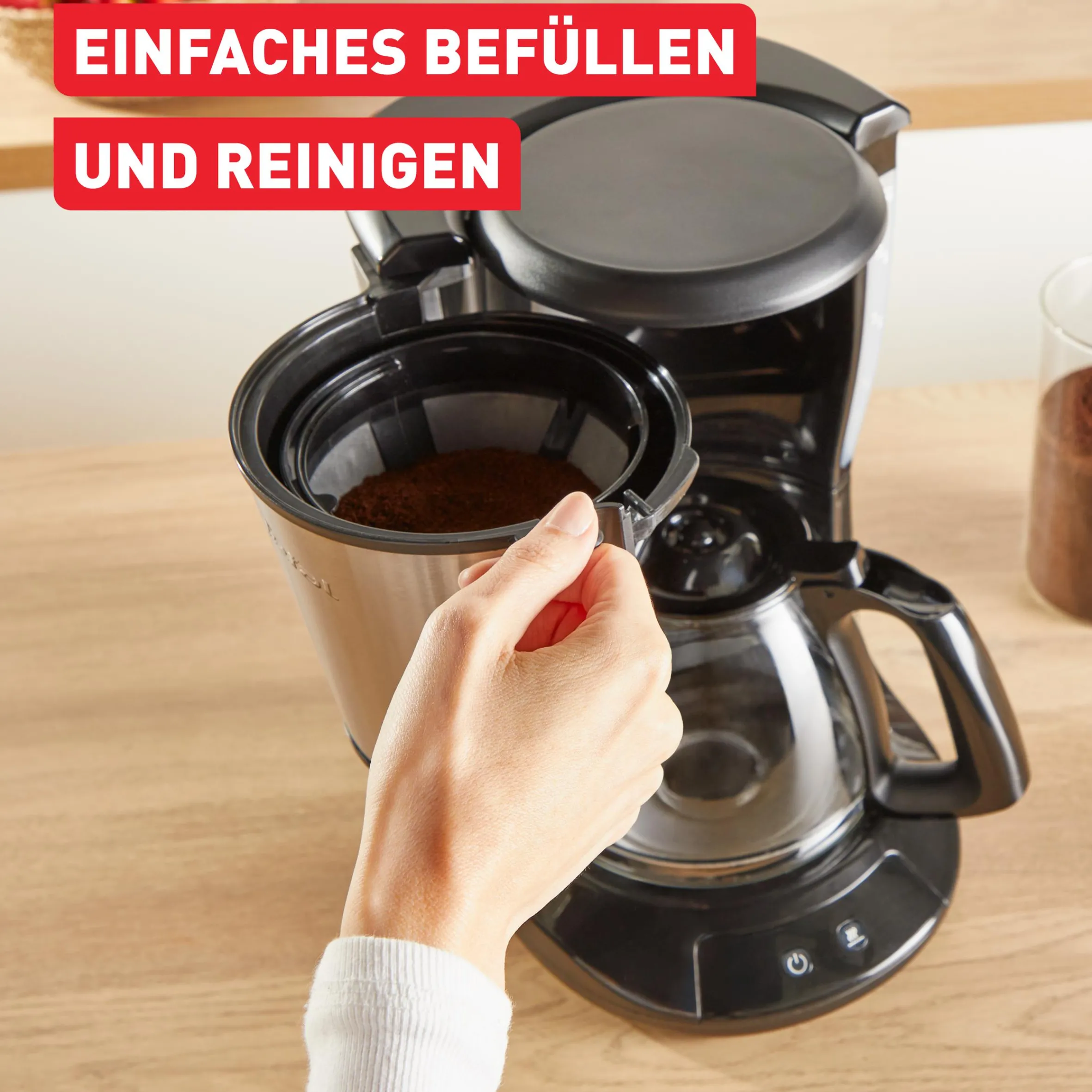 Subito, Filterkaffeemaschine, Optionale Warmhaltefunktion, Permanenter Filter, Schwarz und Edelstahl|Tefal Clearance