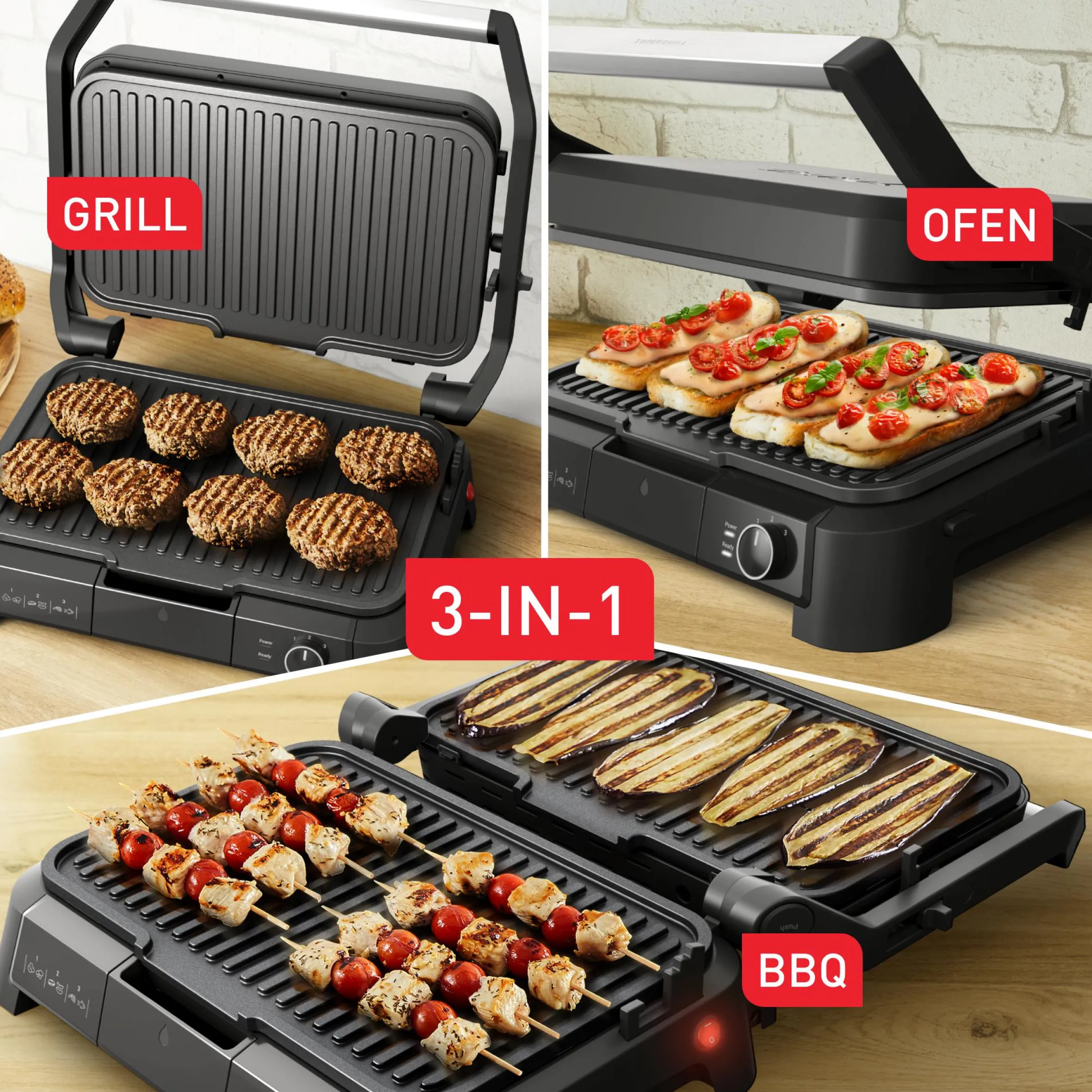 SuperGrill 3in1 XL, Kontaktgrill, Barbecue- & Ofenposition|Tefal Online